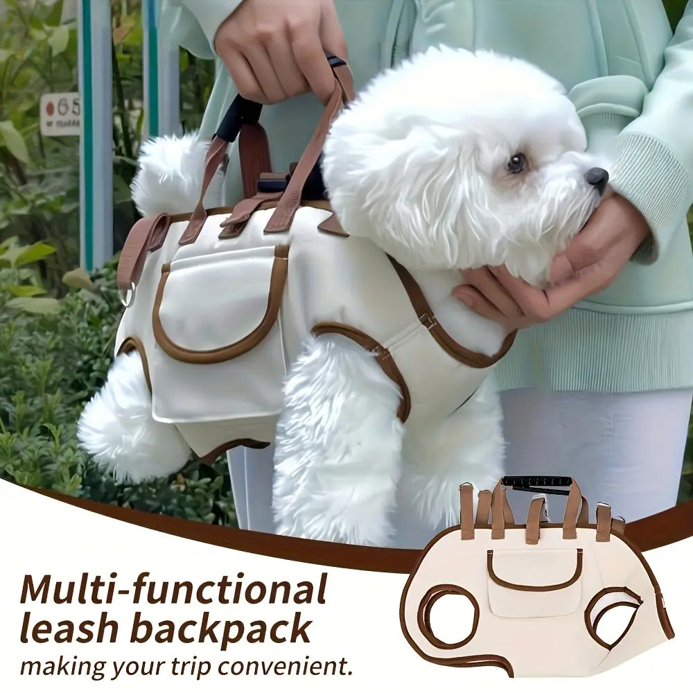 [Stylish Pet Backpack] Snuggle Sling Dog Carrier, Adjustable Full Body Lift Harness for Small Dogs and Cats, Portable Breathable Pet Carrier Backpack with Hands-Free Shoulder and Treat Bag(Small) Multi-Functional，Perfect for Outdoor Travel