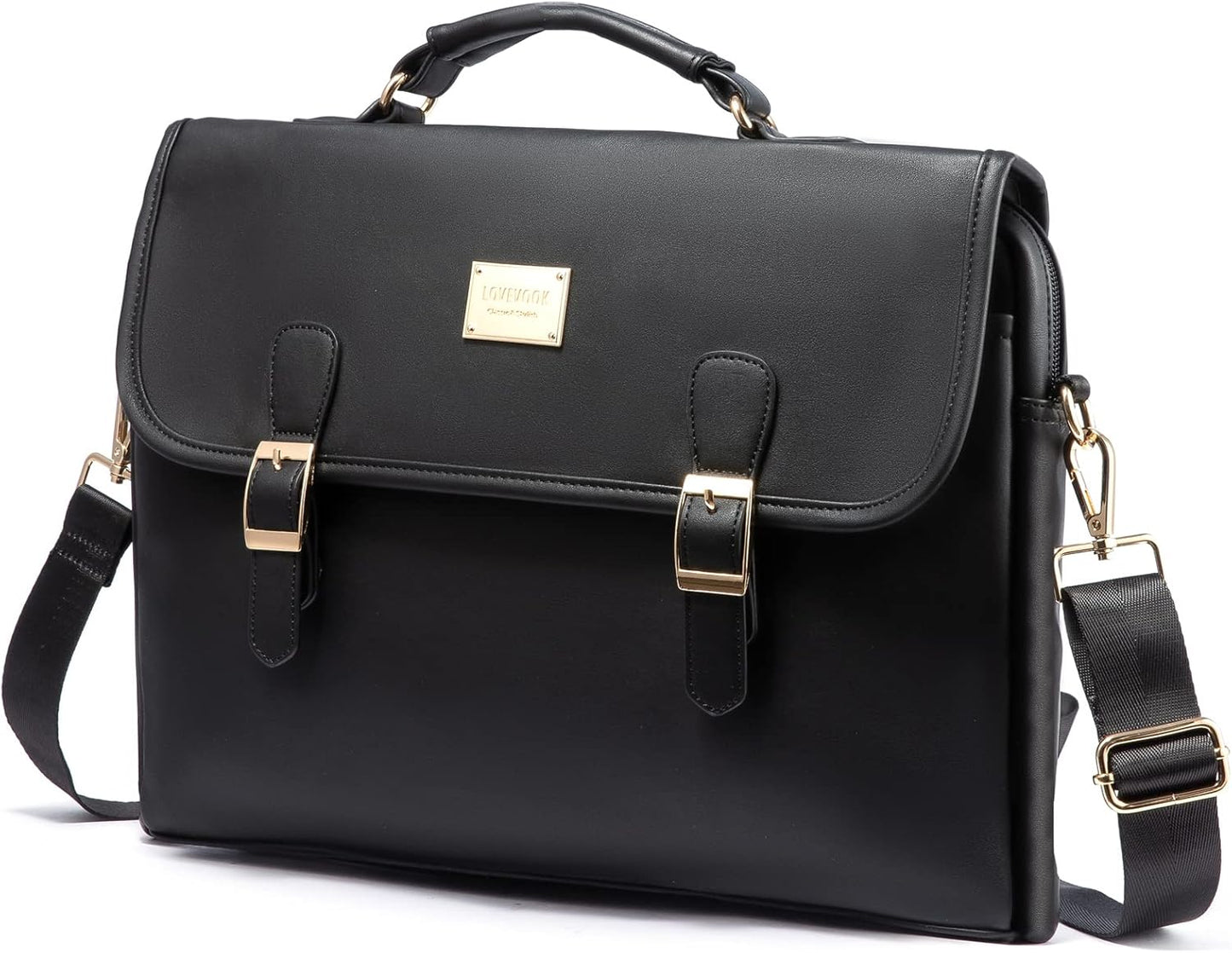 LOVEVOOK Computer Bag Laptop Bag for Women Cute PU Laptop Messenger Bag for Work College,Black