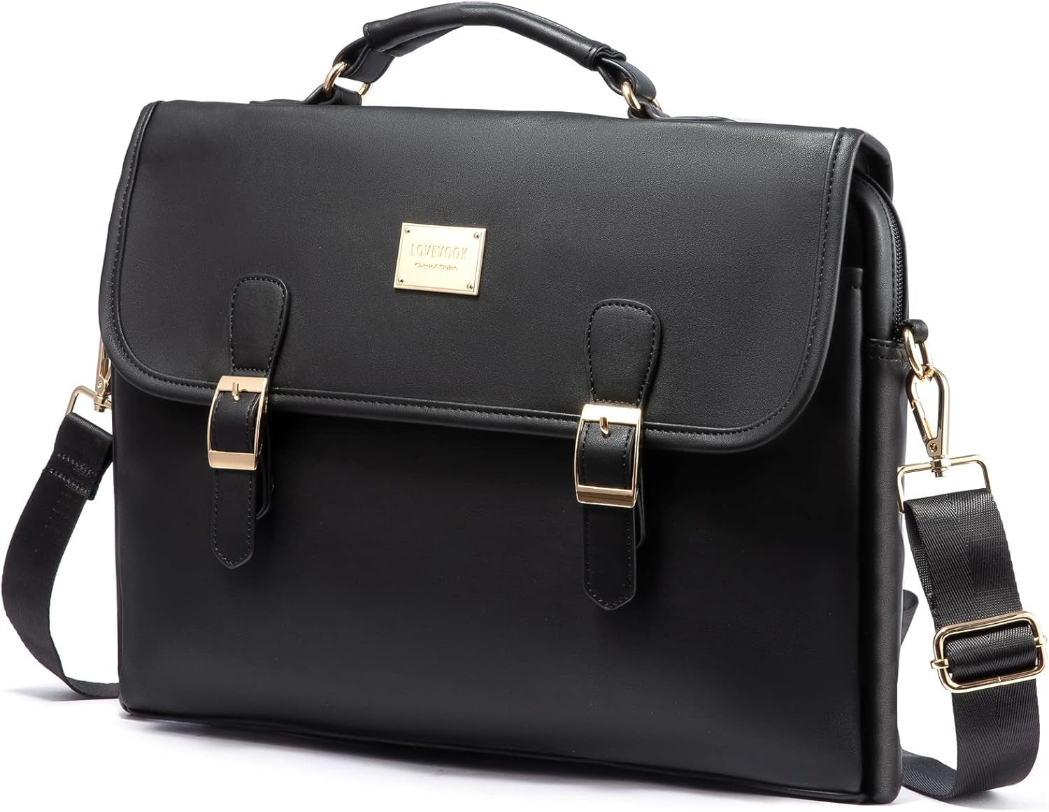 LOVEVOOK Computer Bag Laptop Bag for Women Cute PU Laptop Messenger Bag for Work College,Black