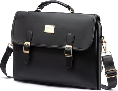 LOVEVOOK Computer Bag Laptop Bag for Women Cute PU Laptop Messenger Bag for Work College,Black