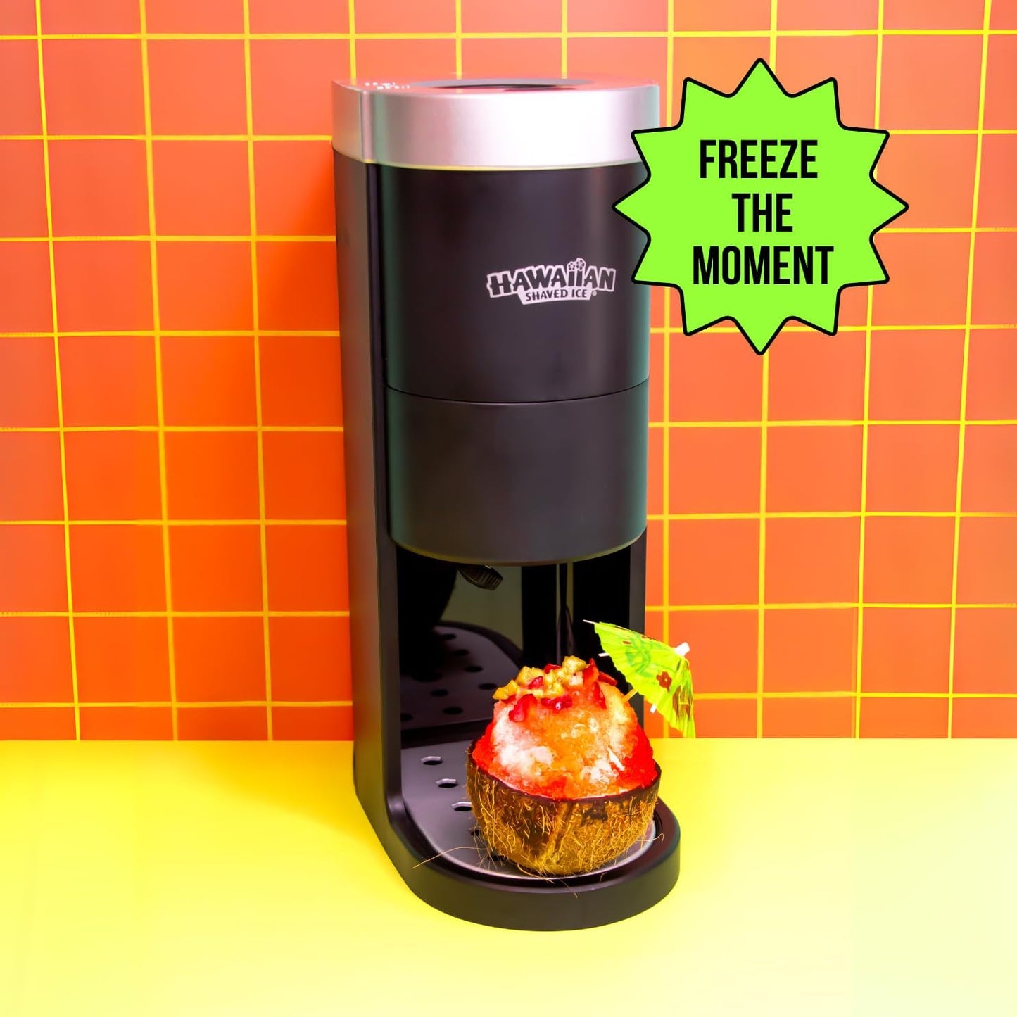 Hawaiian Shaved Ice Homepro Shaved Ice Machine Kit, 3-16Oz. Syrup Flavors Cherry, Grape, Blue Raspberry, 50 Spoon Straws, 3 Black Pour Spouts