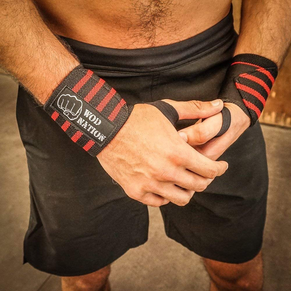 WOD Nation Wrist Wraps & Straps for Gym & Weightlifting (18 Inch) - Essential Weight Lifting Wrist Wraps & Gym Wrist Straps Support for Optimal Powerlifting Performance for Women & Men - Black/Red