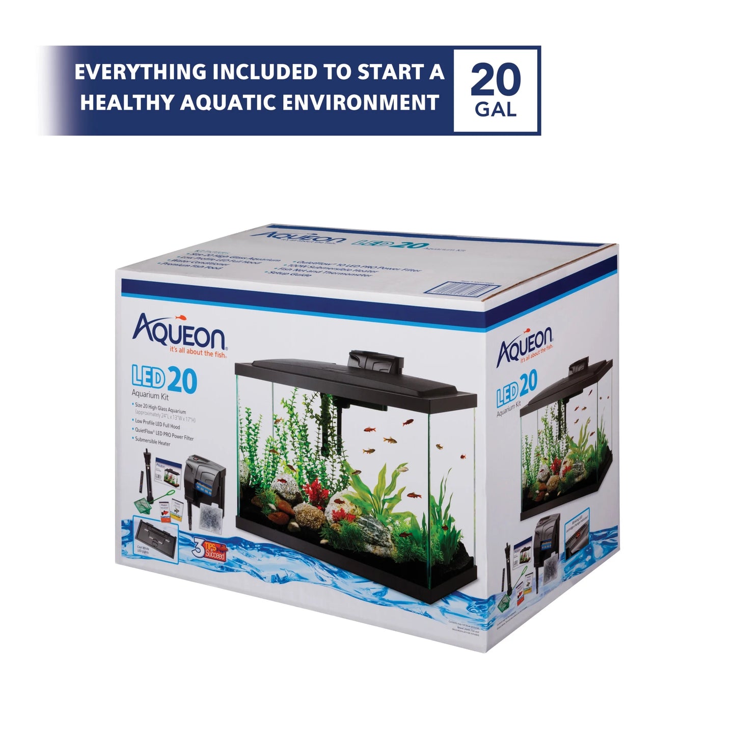 Aqueon Aquarium Fish Tank Starter Kit with LED Lighting 20 High