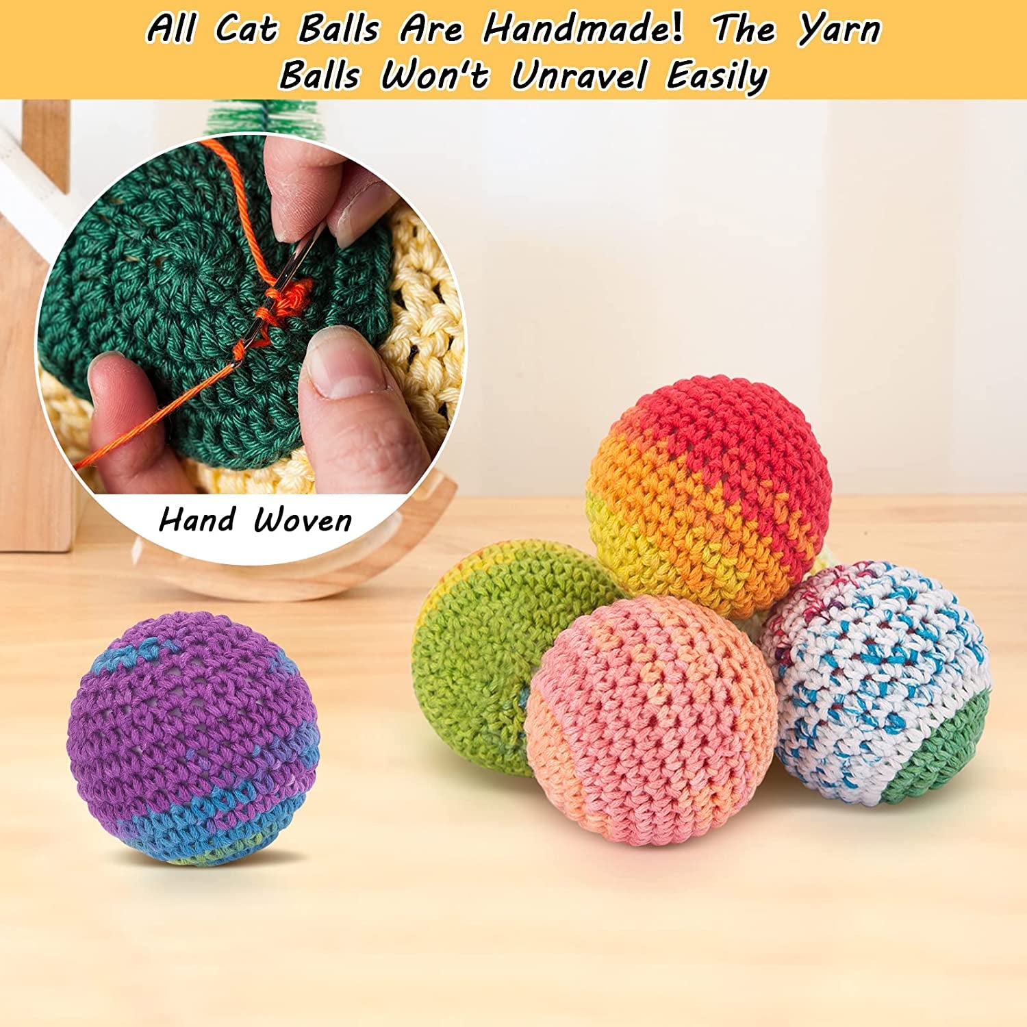 Cat Toys Balls, Woolen Yarn Cat Ball Toy with Bell Inside, Cat Toys for Indoor C