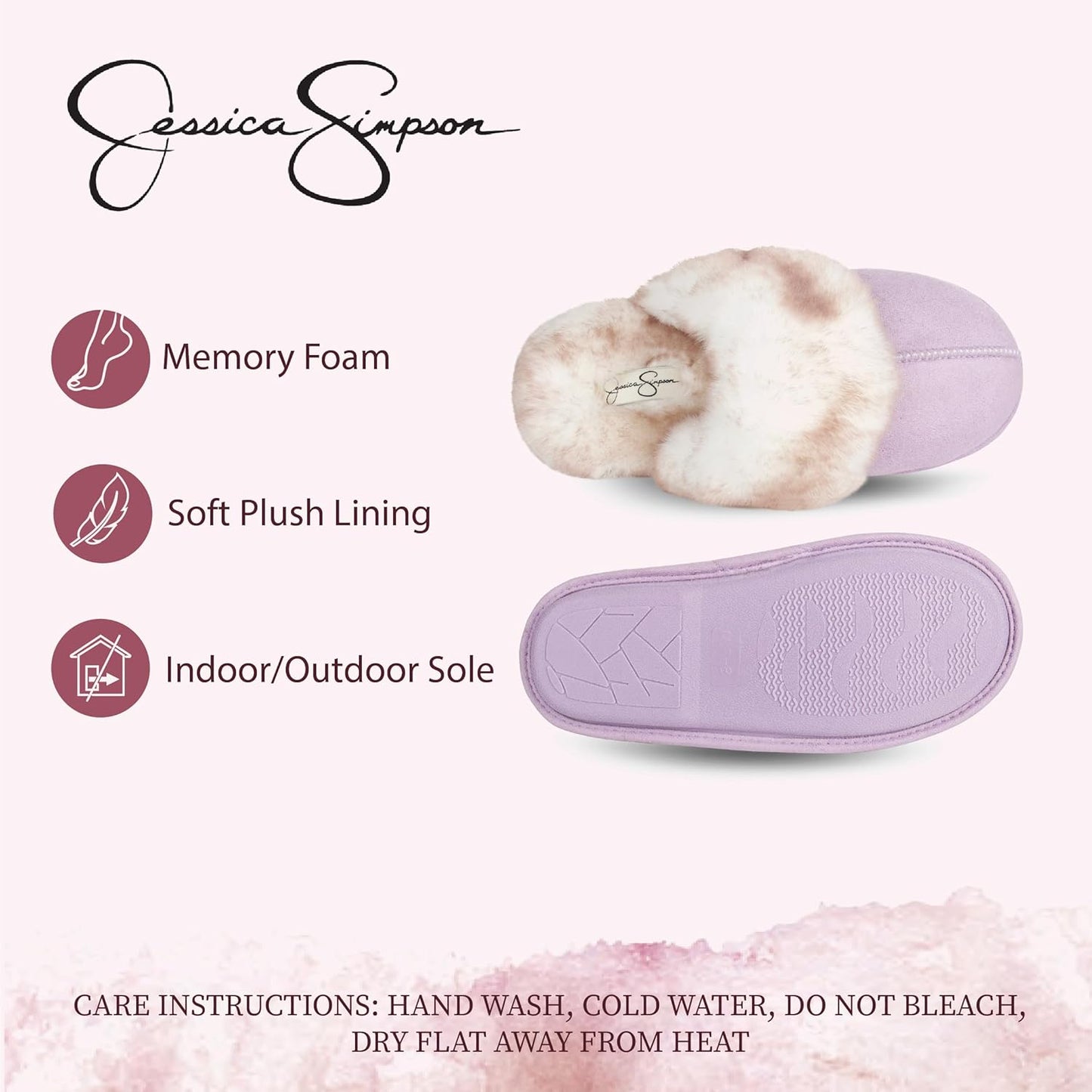 Jessica Simpson Womens Comfy Faux Fur House Slipper Scuff Memory Foam Slip on Anti-Skid Soleslipper