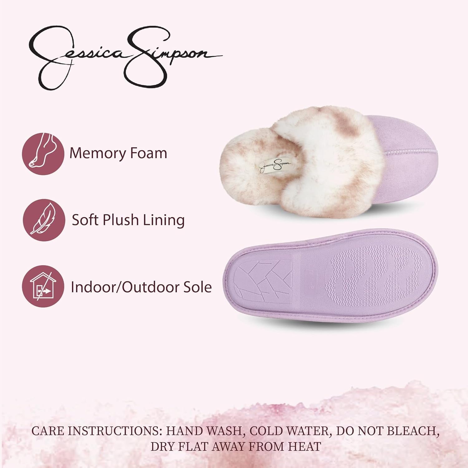 Jessica Simpson Womens Comfy Faux Fur House Slipper Scuff Memory Foam Slip on Anti-Skid Soleslipper