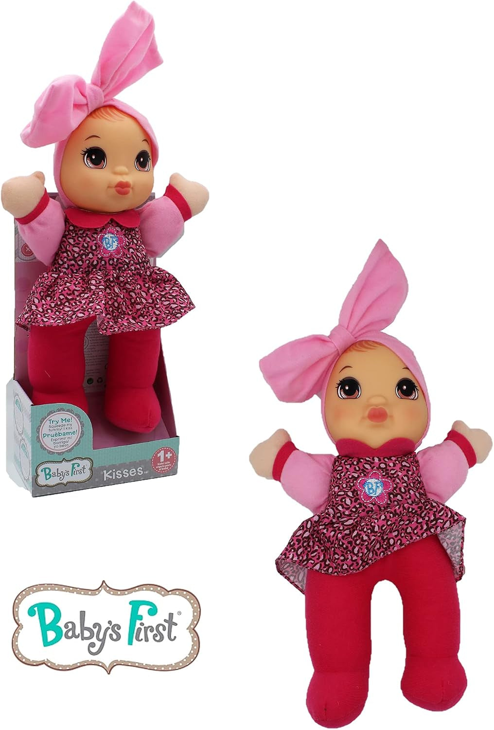 Baby'S First Soft & Cuddly Baby Kisses (Bilingual English-Spanish) Doll - Dressed in Print Top and Leggings - Press Her Tummy for a Sweet Kisses Sounds and Says I Love You