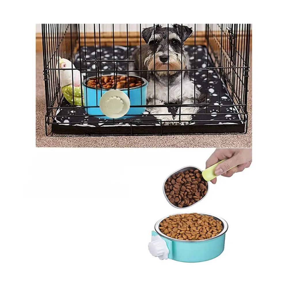 2 Pieces Removable Stainless Steel Crate Dog Bowl for Pet Kennel Hanging Food Water Feeder Bowl Cage Coop Cup in Blue & Pink for Puppy Medium Dog Cat Rabbit Ferret Bird