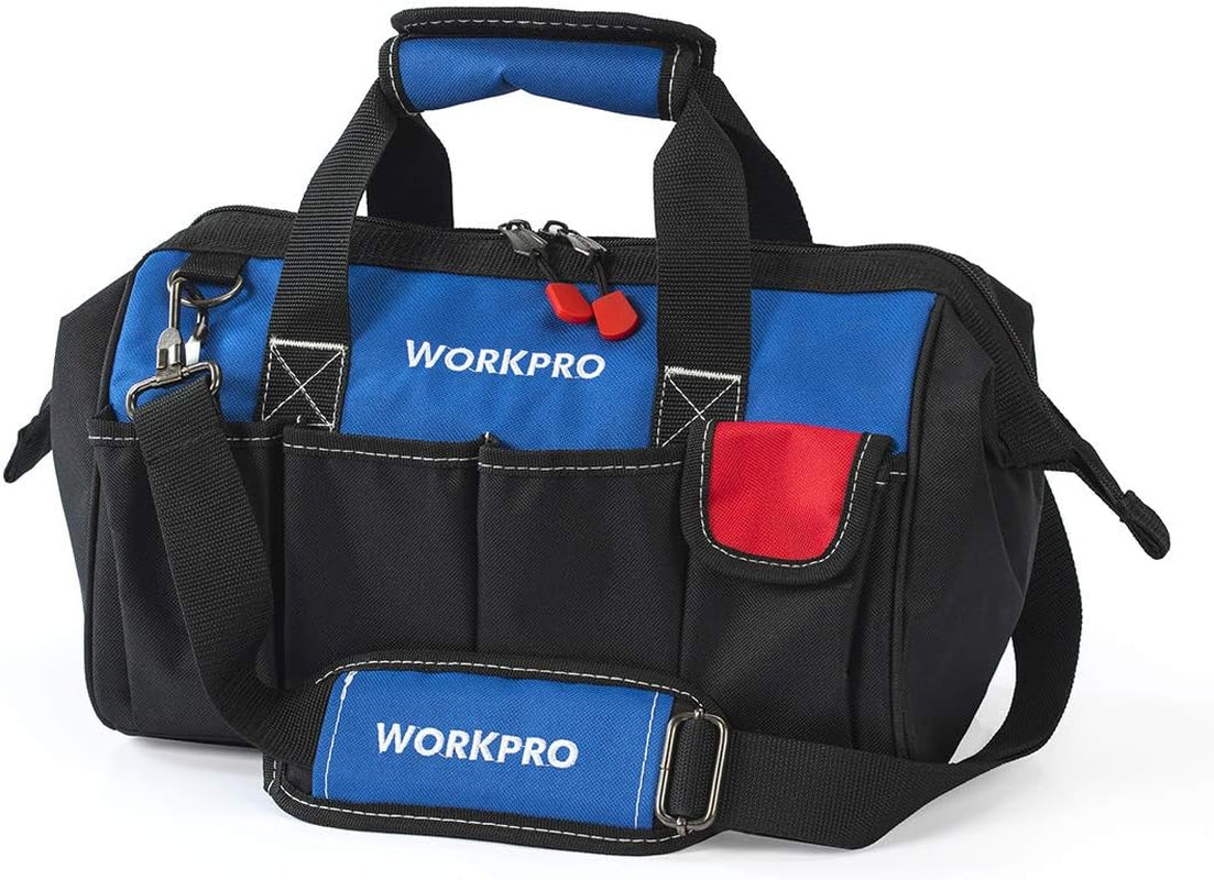 WORKPRO 14-Inch Tool Bag, Multi-Pocket Tool Organizer with Adjustable Shoulder Strap