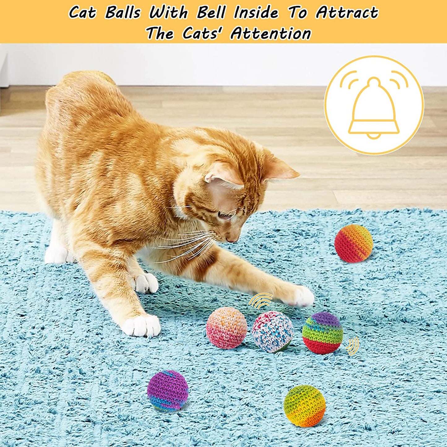 Cat Toys Balls, Woolen Yarn Cat Ball Toy with Bell Inside, Cat Toys for Indoor C