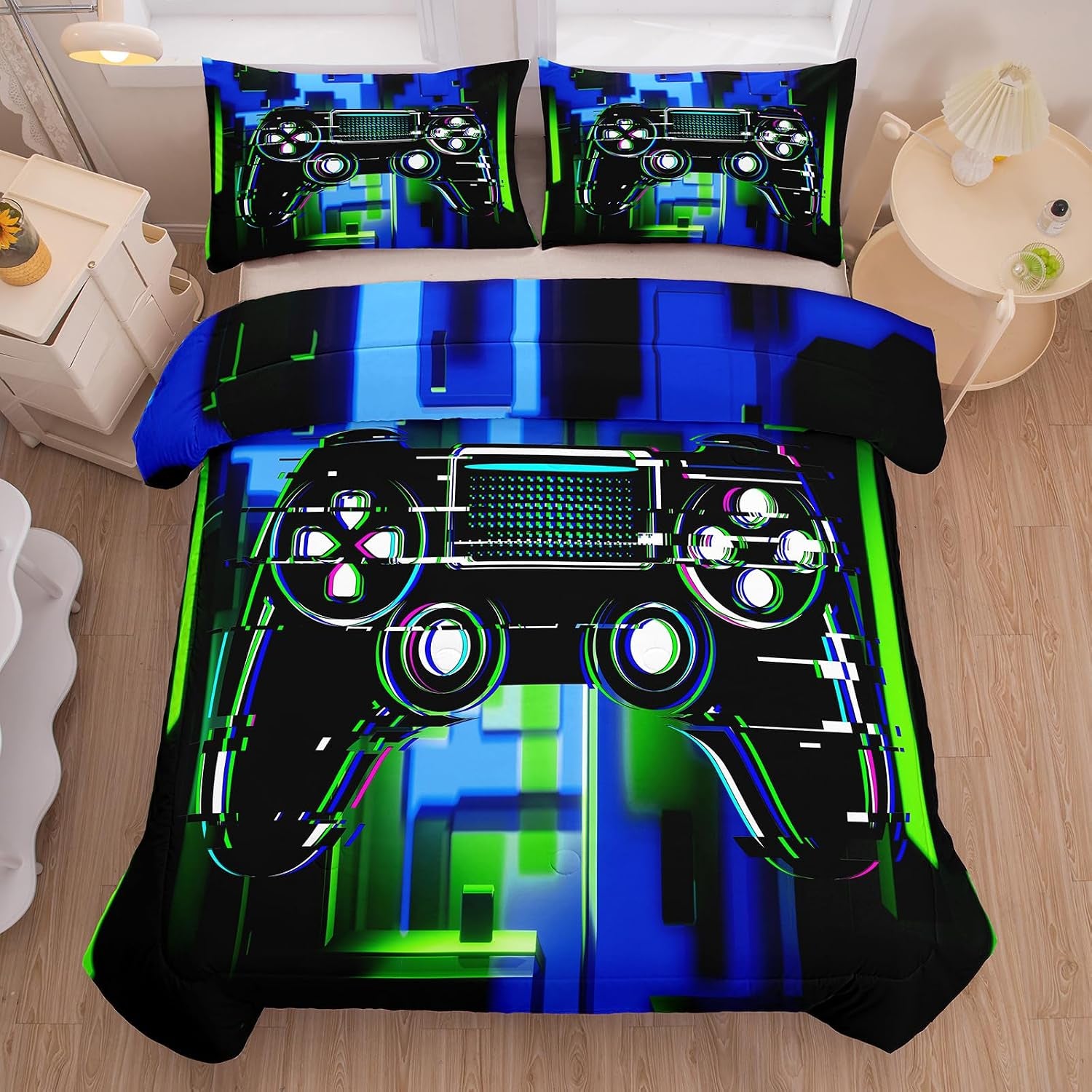 Gamepad Comforter Set for Boys,Queen Size Bedding Sets for Boys,Gamepad Printed Bedding Set with Quilt and Pillowcase(Game Controller Queen)