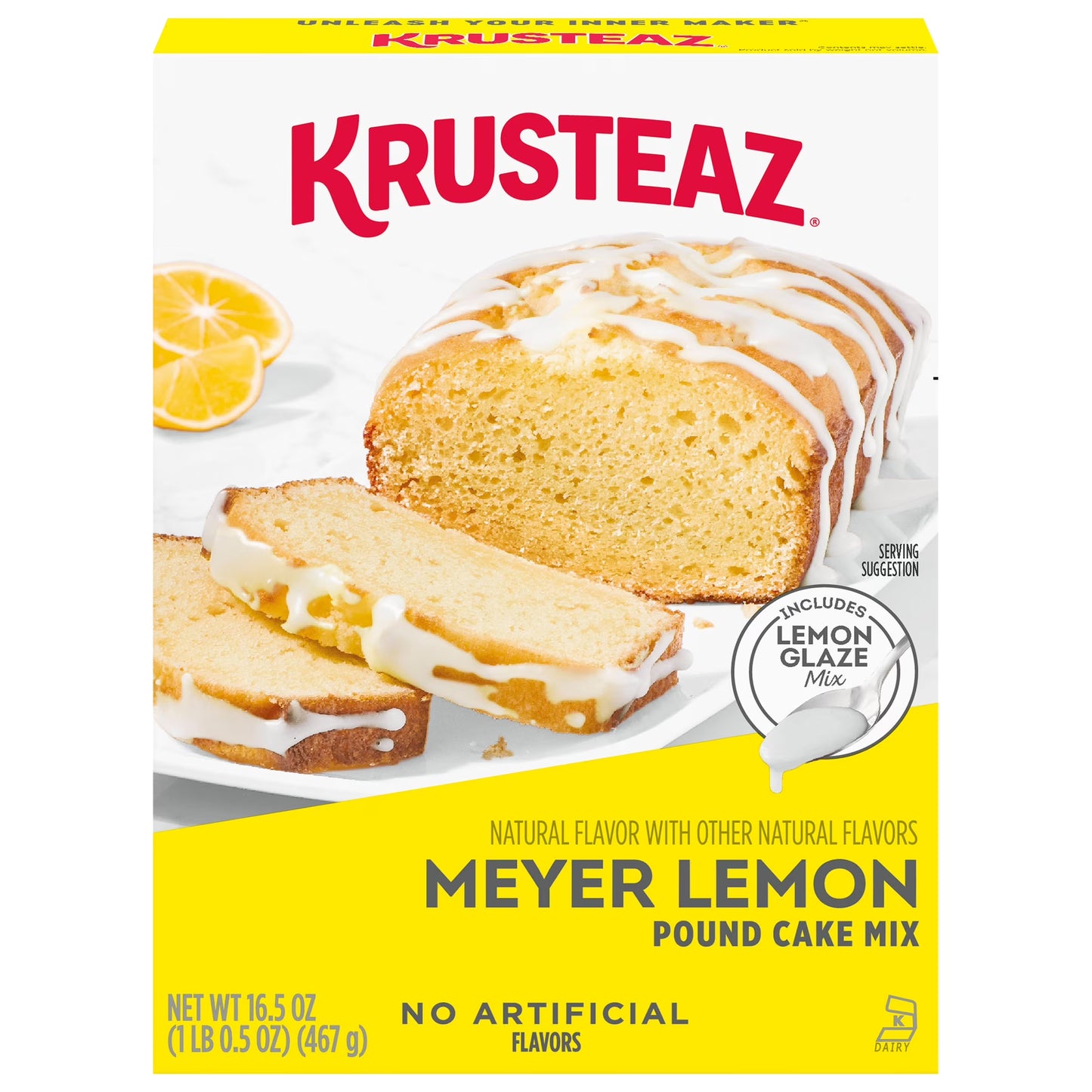 (6 Pack) Krusteaz Meyer Lemon Pound Cake Mix, Pound Cake Baking Mix with Lemon Flavored Glaze, 16.5 Oz Box​