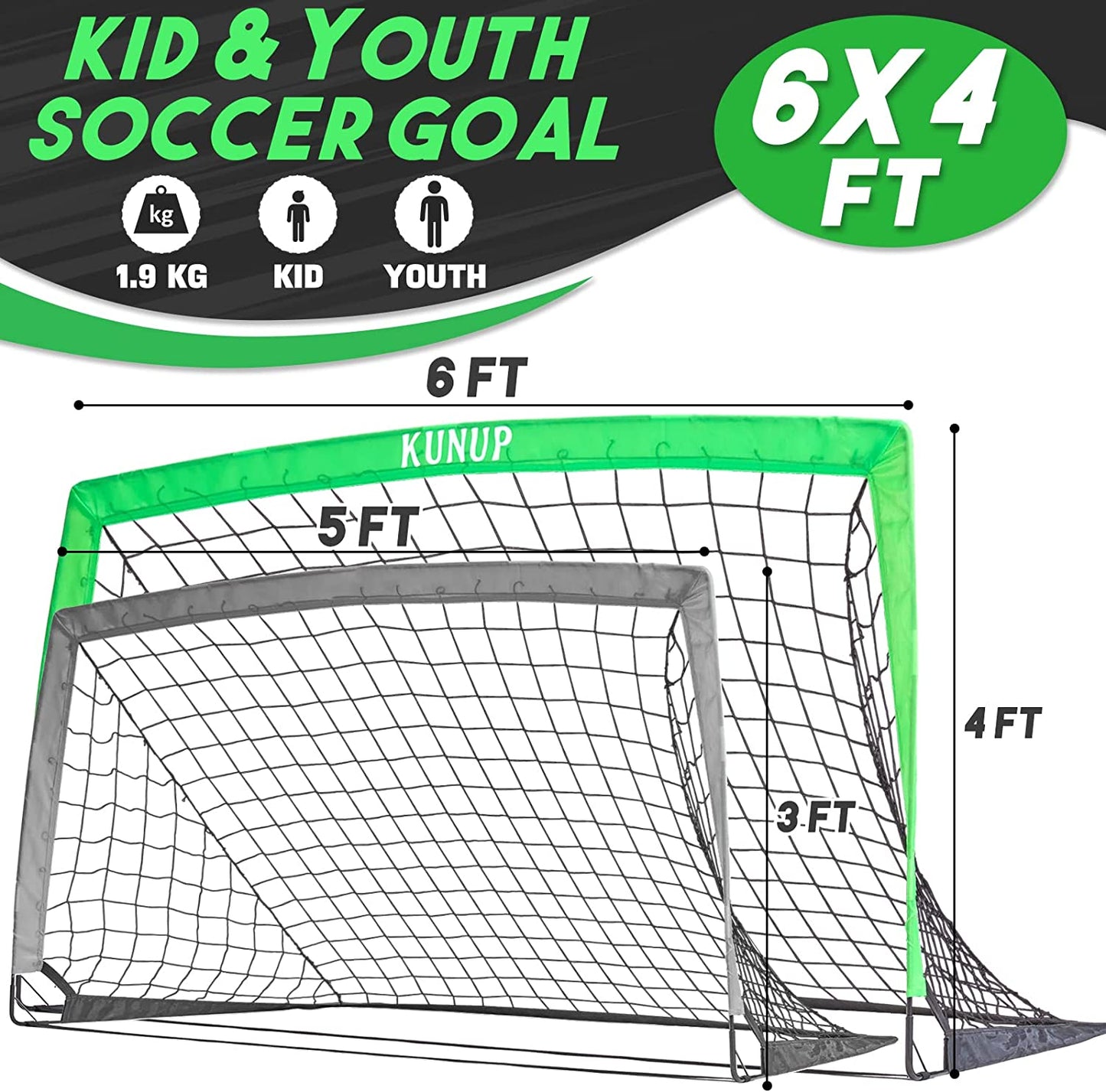 Kids Soccer Goal for Backyard, 6×4FT Easy Foldable Soccer Practice Net with Portable Carrying Bags for Toddler Youth Adult Soccer Training Equipment Outdoor Sports Game