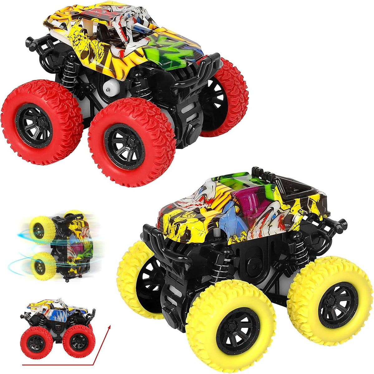 Monster Truck Toy Friction Car for Kid Toddler 360° Rotating (2 Pack)