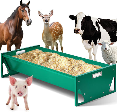 15 Gal Goat Feeder, Deer Feeder Livestock Feeding Metal Trough 39.4 Inch Heavy-Duty Galvanized Portable Pig Feeder for Farms Alpacas Hay Feeder for Goats, Calves, Sheep, Horses Deer (Dark Green)