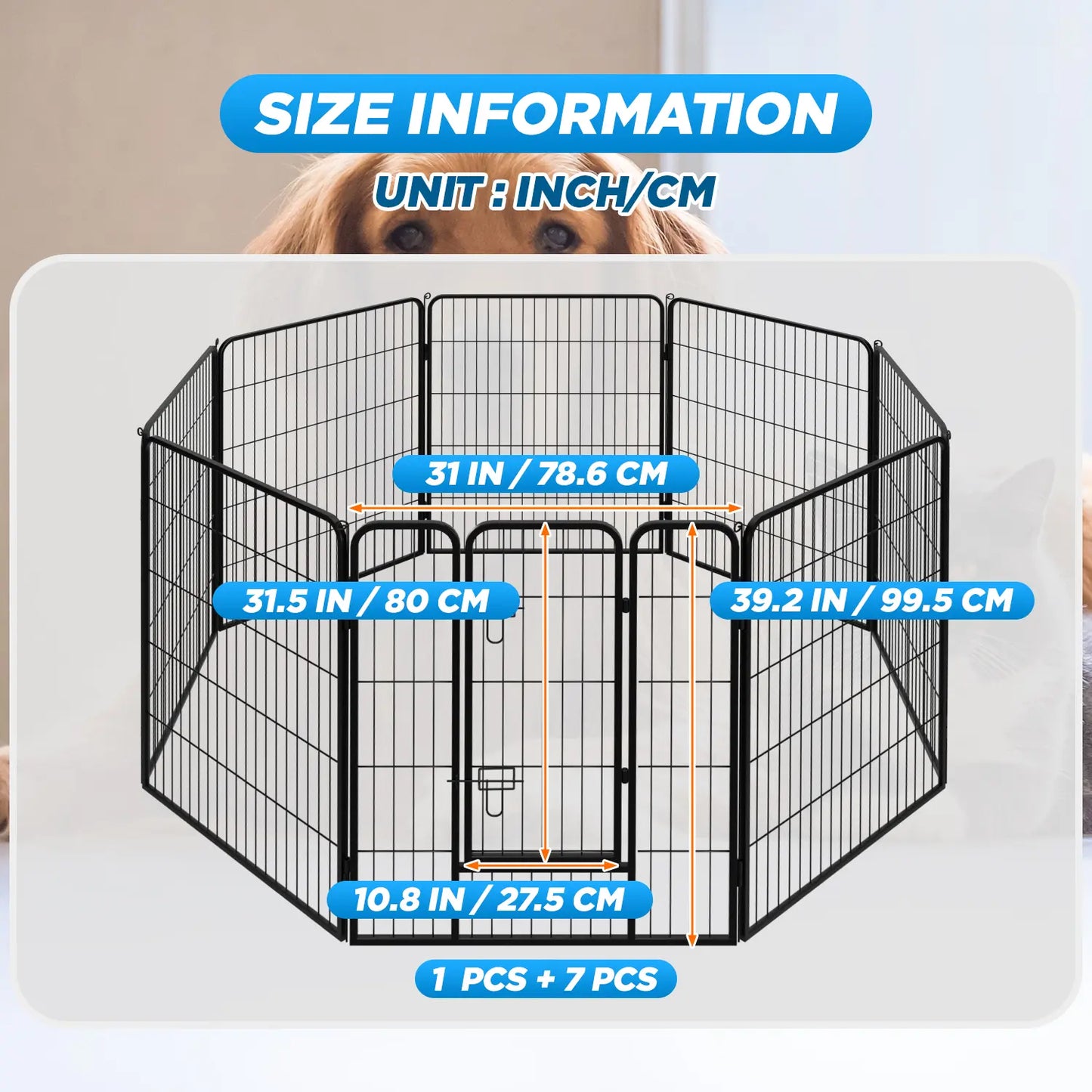 Dog Fence, 4/6/8/12/16 Panels 24"\32"\40"H Foldable Dog Playpen, Exercise Heavy Duty Metal Dog Cage for Yard, Lockable Double Door Pet Fence Indoor Outdoor Dog Pen for Large Medium Small Animals Pet