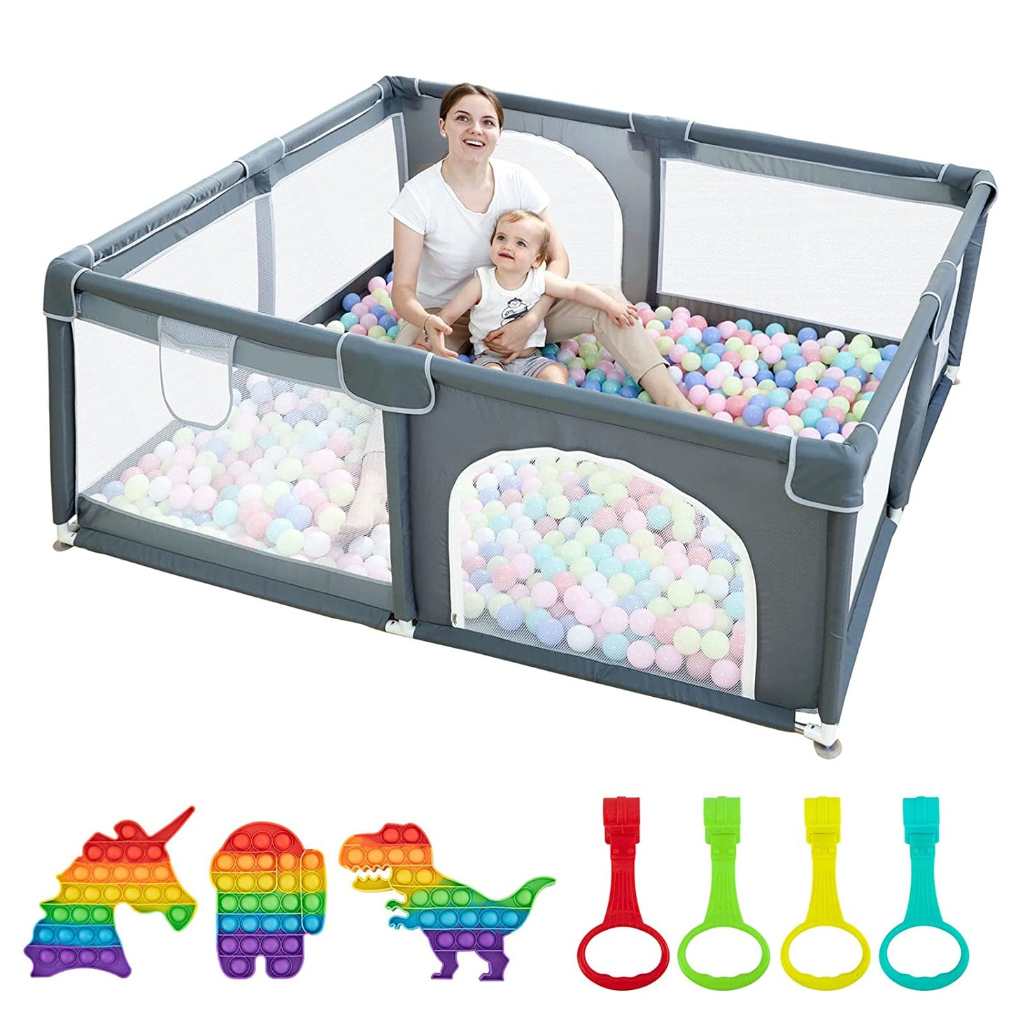 79x71 Extra Large Play Pen For Babies And Toddlers, Play Yard With Gate,  With Breathable Mesh, Safety Indoor & Outdoor Activity Center Grey