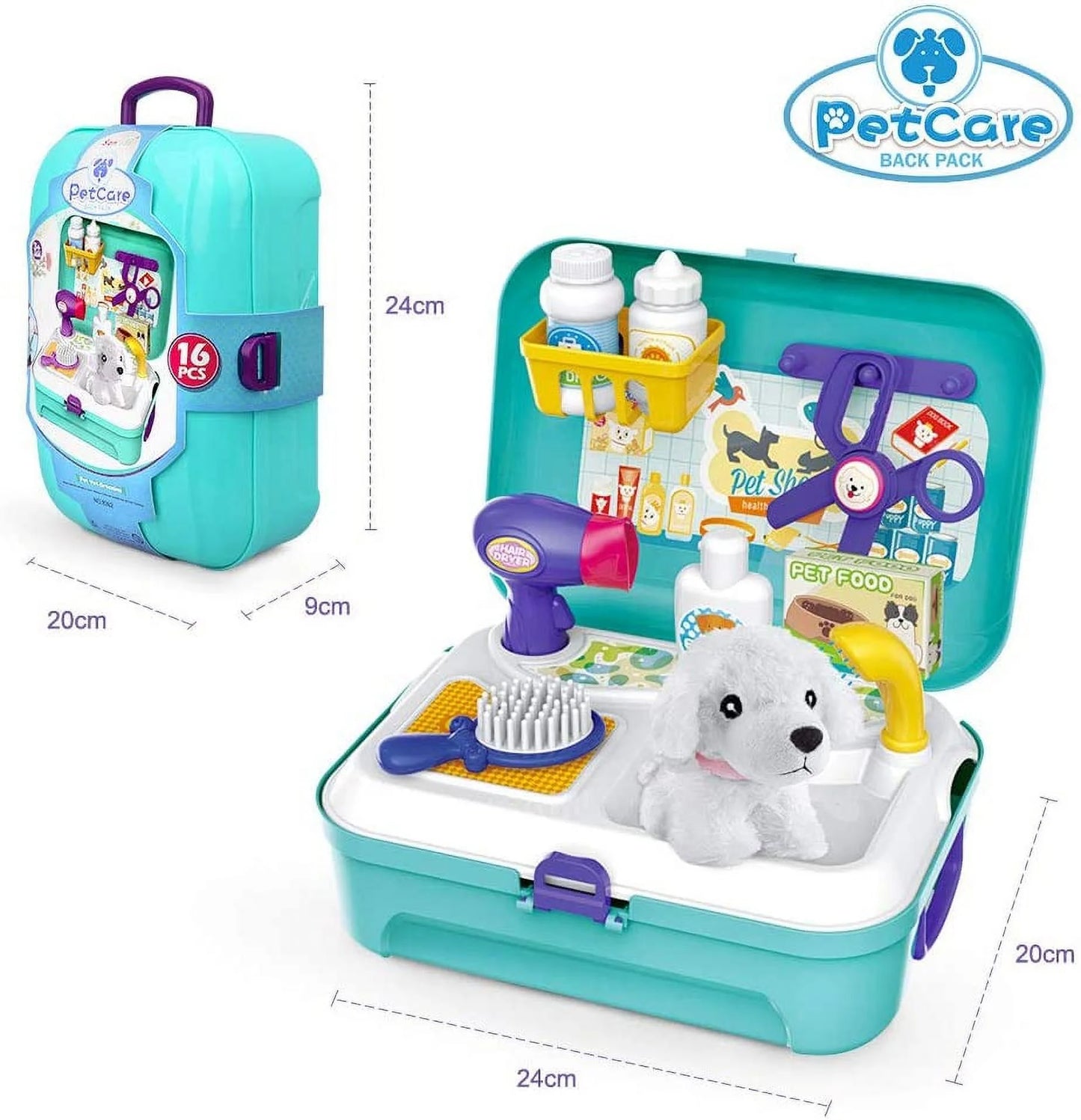 GLUAAE Toys for Kids Dog Grooming Doctor Kit Toys, Pet Care Play Set Pretend Puppy Dog Carrier, Pet Grooming Toy with Sturdy Gift Case for Toddler Boys and Girls