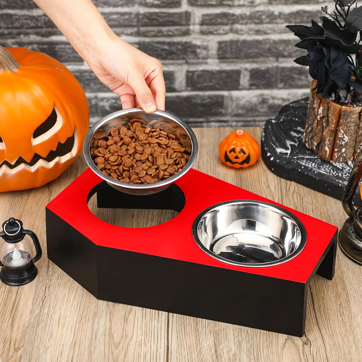 Teenyyou Gothic Cat Food Bowl 5 Degree Tilted Halloween Coffin Cat Bowl