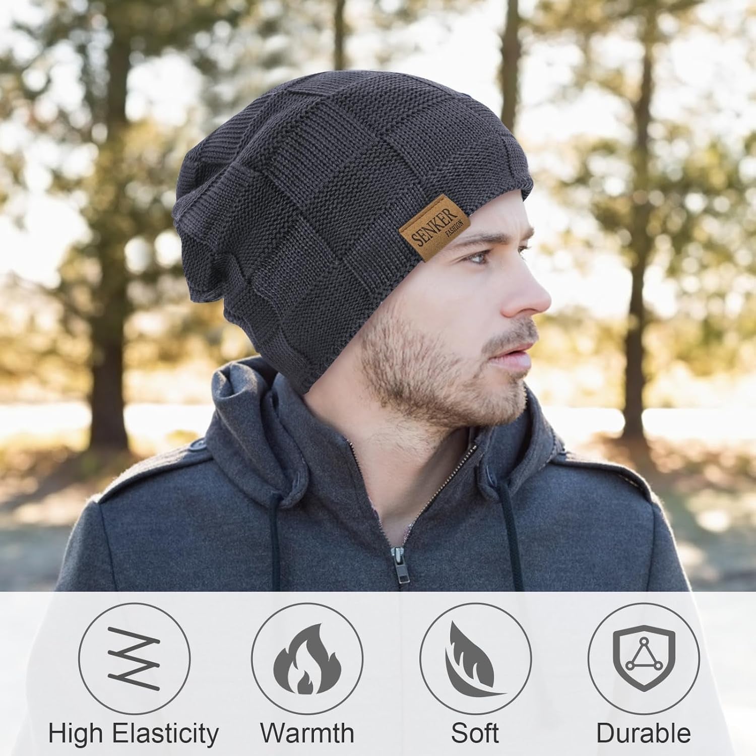 Senker Beanie Hat Winter Warm Cap Soft Thick Slouchy Knit Hats for Men and Women, B-Gray, One Size