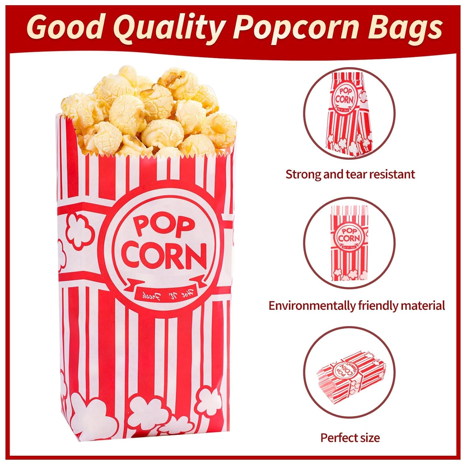 VOISEN Paper Popcorn Bags,200 Pack 1Oz Popcorn Bags Individual Servings, Popcorn Bag Bulk for Popcorn Machine,Movie Nights Pop Corn Bags