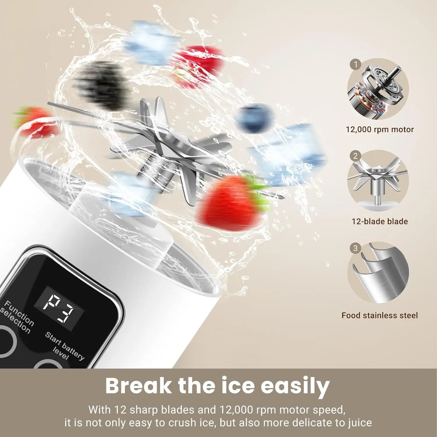 Ultimate Portable Blender! USB Rechargeable & Compact for Smoothies On-The-Go - Perfect Travel, Back to School & Gym! Leak Proof Design, Makes Shakes & Baby Food in Seconds Cup Juicer Rechargeable Mini Blender Vegetable