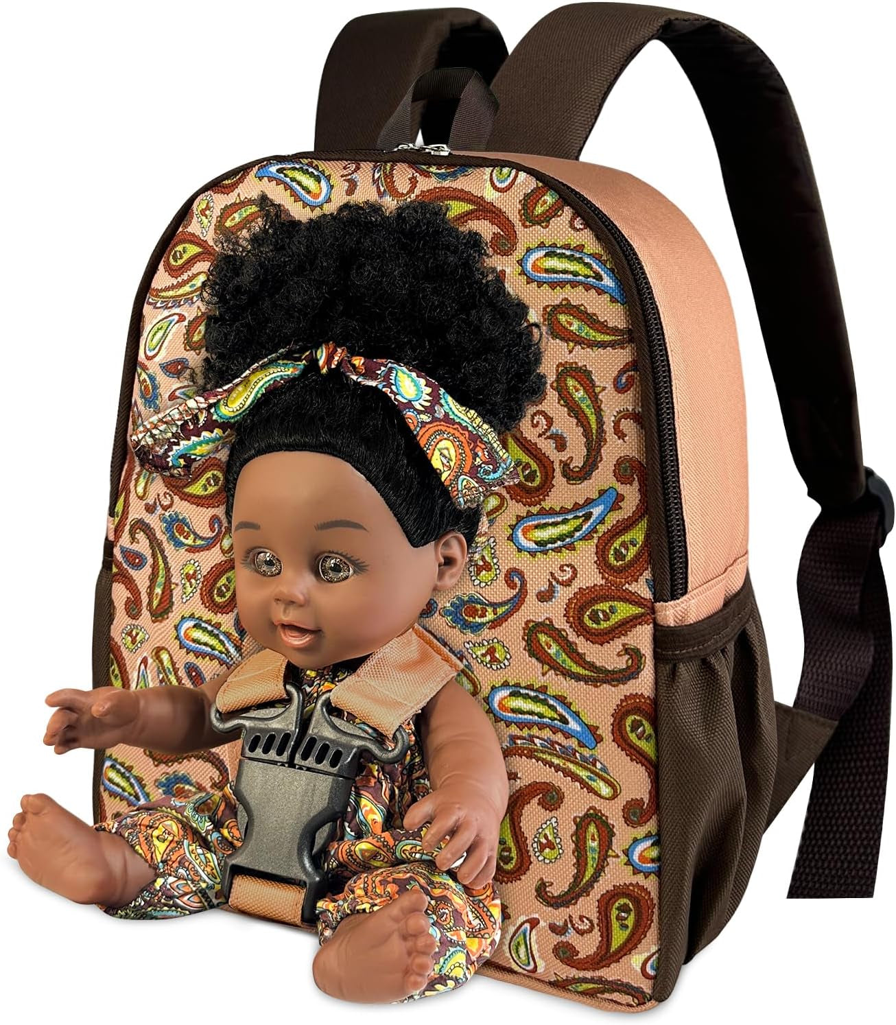 Nice2You Black Baby Doll in Take along Backpack Carrier, 10In American African Girl Doll for Toddlers and Kids Aged 3+ Year Old, Backpack for Baby Doll Accessories Storage
