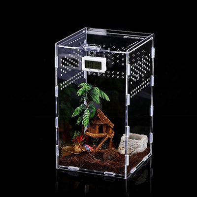 LYTIVAGEN Insect Feeding Box, 12X12X20Cm Acrylic Reptile Enclosure Transparent Reptile Pet Breeding Case for Spide, Lizard, Scorpion, Centipede, Horned Frog, Beetle