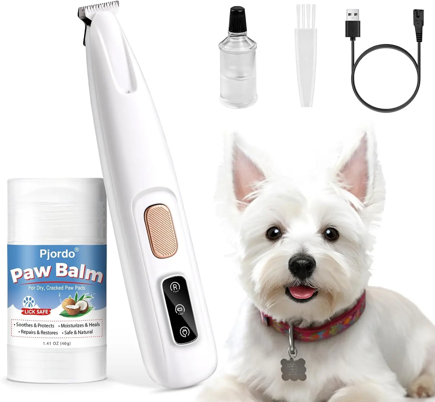 Rechargeable Dog Clipper Low Noise Pet Grooming Kit with LED Light for Painless Trimming Paws Face Ear Body Care Pjordo, a Thoughtful Gift for Friends & Family