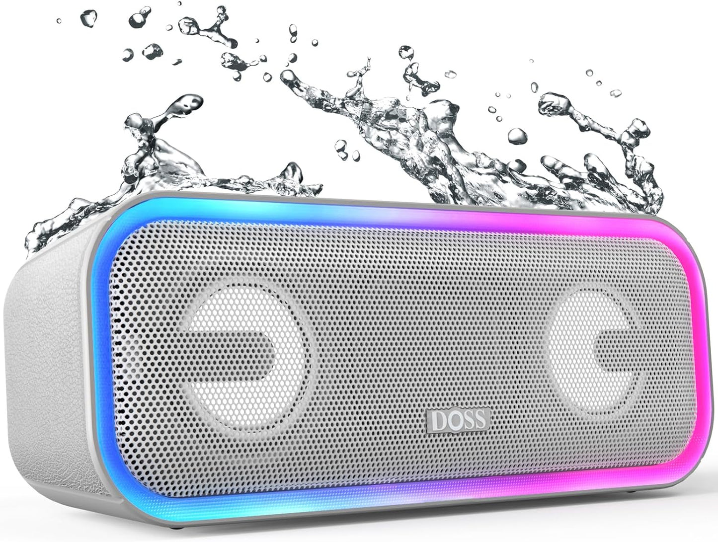 DOSS Bluetooth Speaker, Soundbox Pro+ Wireless Bluetooth Speaker with 24W Impressive Sound, Booming Bass, IPX6 Waterproof, 15Hrs Playtime, Wireless Stereo Pairing, Mixed Colors Lights, 66 FT- Grey