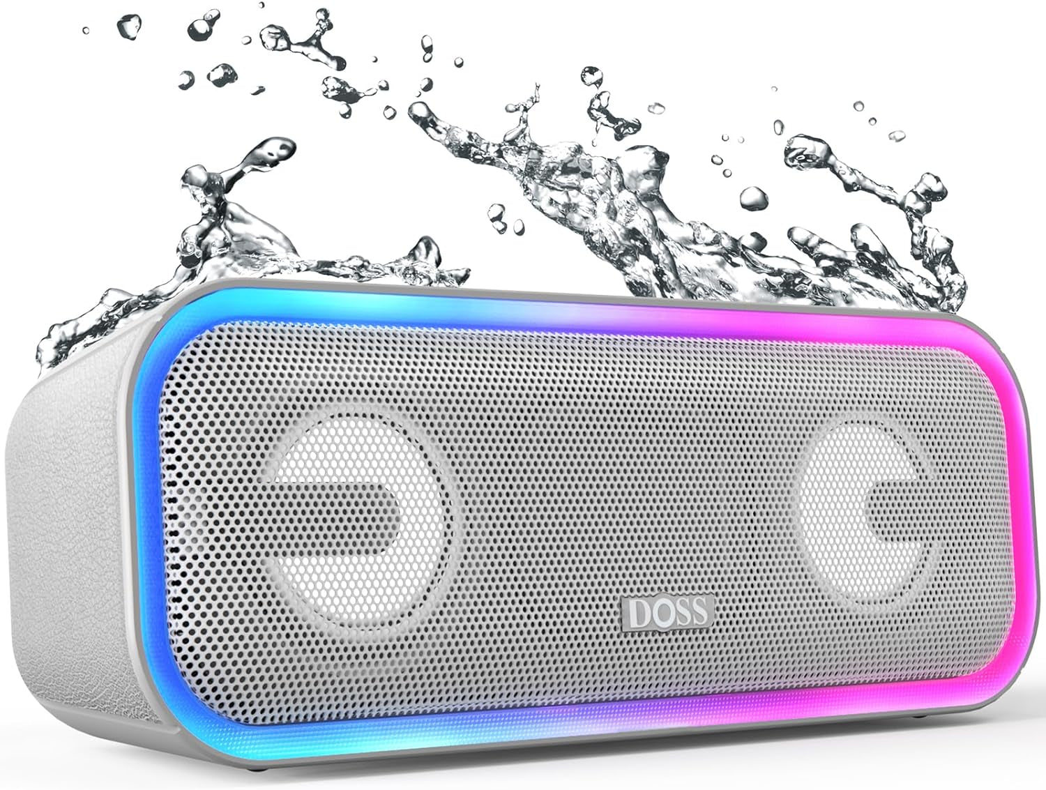 DOSS Bluetooth Speaker, Soundbox Pro+ Wireless Bluetooth Speaker with 24W Impressive Sound, Booming Bass, IPX6 Waterproof, 15Hrs Playtime, Wireless Stereo Pairing, Mixed Colors Lights, 66 FT- Grey