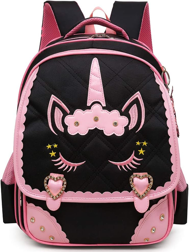 Moonmo Cute Unicorn Face Diamond Sequins Waterproof Princess School Backpack Set Girls Book Bag