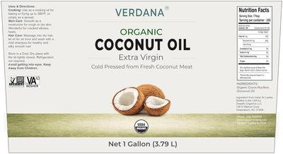 Verdana Organic Extra Virgin Coconut Oil, Food Grade, Unrefined Cold Pressed, USDA Organic, 1 Gallon, Bulk Value Size for Cooking, Baking & Soap Making