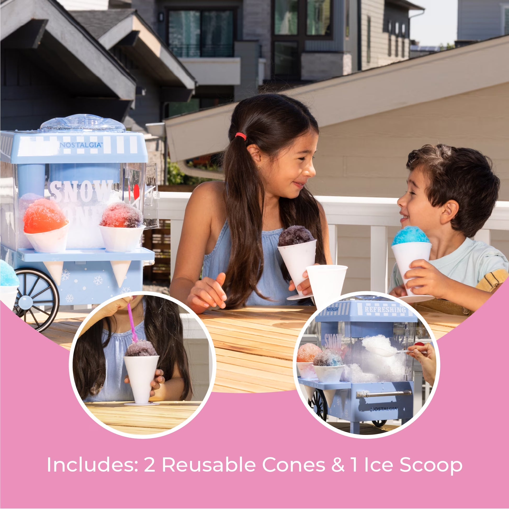Nostalgia Tabletop Snow Cone Maker, Shaved Ice Machine and Snow Cone Maker with 2 Ice Molds, Red