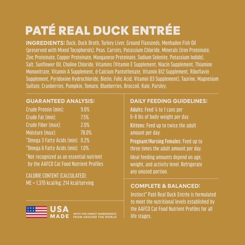 Instinct Pate Entrees, Wet Canned Cat Food, Grain-Free - Real Duck, 5.5 Oz. Cans (Pack of 12)