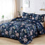 WONGS BEDDING Quilt Set Queen Size, Navy Blue Botanical Queen Bedspread Bedding Sets, 3 Pieces Floral Quilt with 2 Pillowcases,Soft Lightweight Microfiber Coverlet Set for All Season(96"X90")