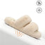 Familyfairy Women'S Fluffy Faux Fur Slippers Comfy Open Toe Two Band Slides with Fleece Lining and Rubber Sole