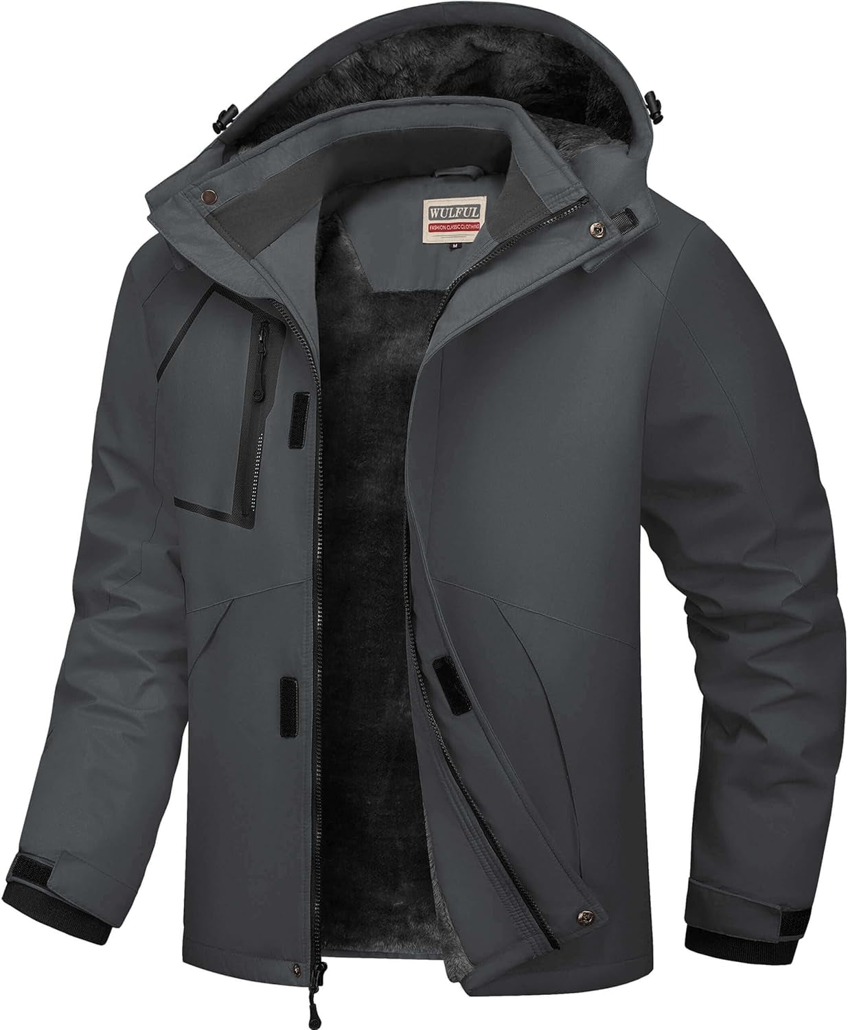 WULFUL Men'S Waterproof Ski Jacket Warm Winter Coats Windproof Winter Jackets for Men Fleece Lined Windbreaker with Hood
