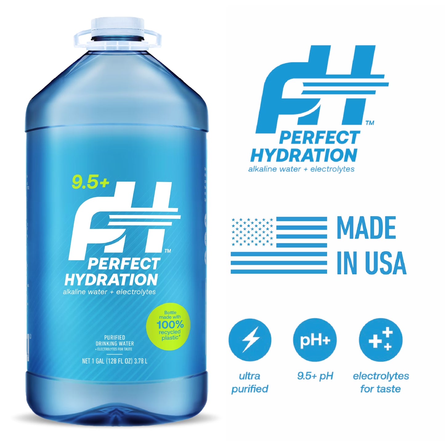 Perfect Hydration 9.5+ Ph Alkaline Drinking Water, Electrolyte Minerals for Taste, 8 Gallons