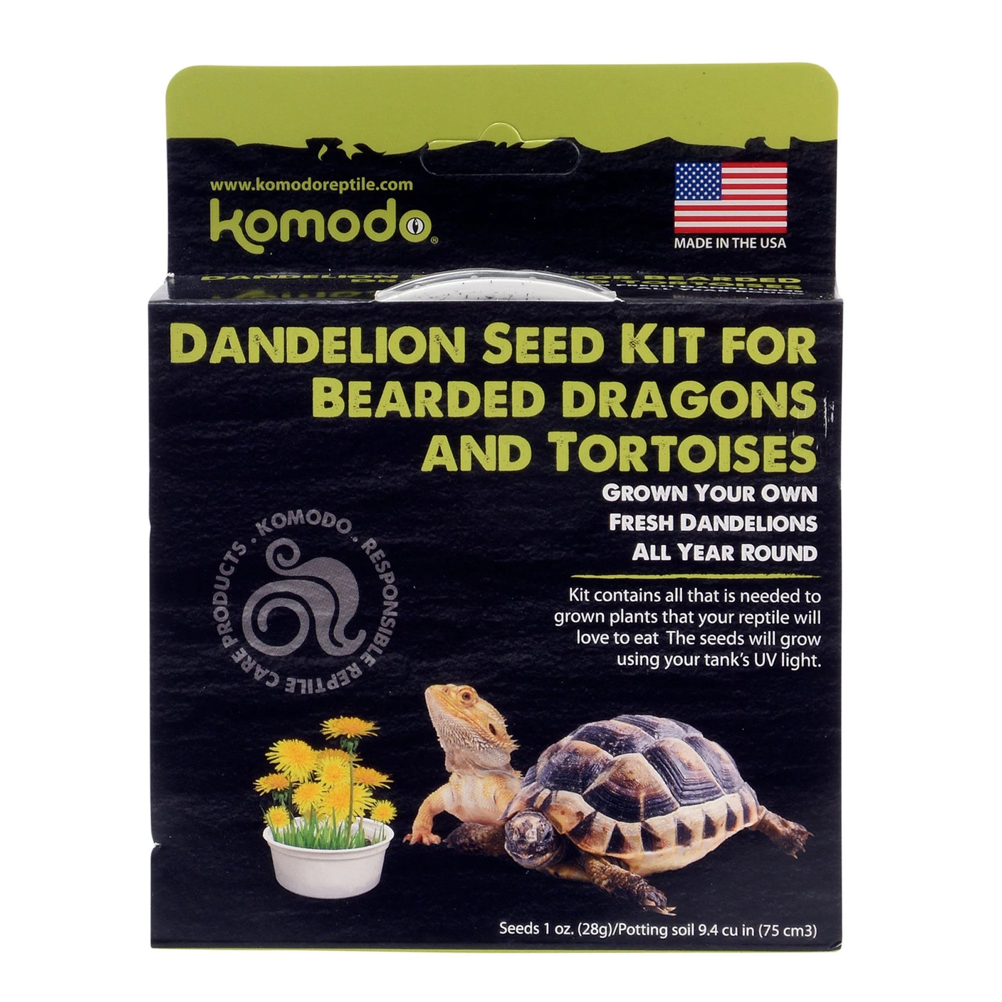 Komodo Grow Your Own Dandelion Reptile Food Kit , White Cup with Brown Soil and Dandelion Seeds