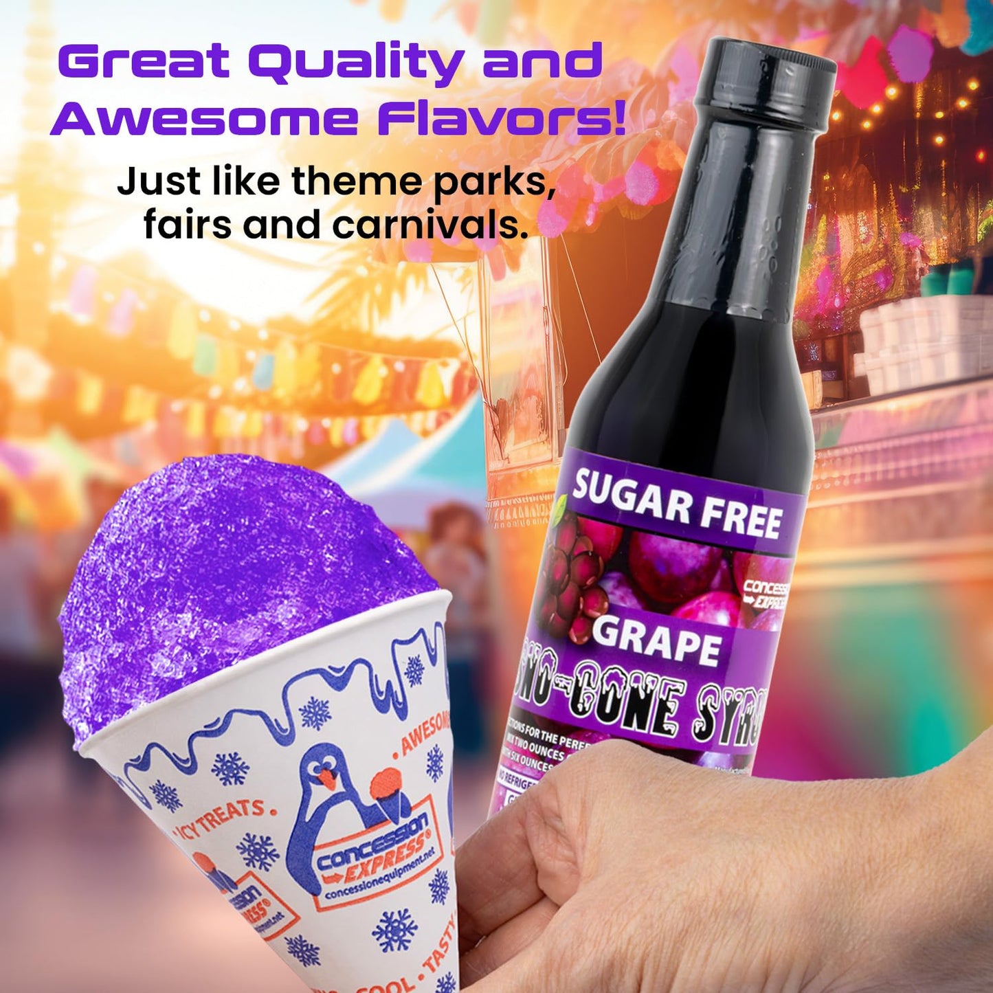 Concession Express Sugar Free Snow Cone Syrup Variety Pack, 12.7 Oz Bottles (12 Pack) – Blue Raspberry, Cherry, Cherry Lime, Fruit Punch, Grape, Lemon Lime, Orange, Pina Colada, Pink Lemonade, Raspberry Lemonade, Strawberry, and Watermelon