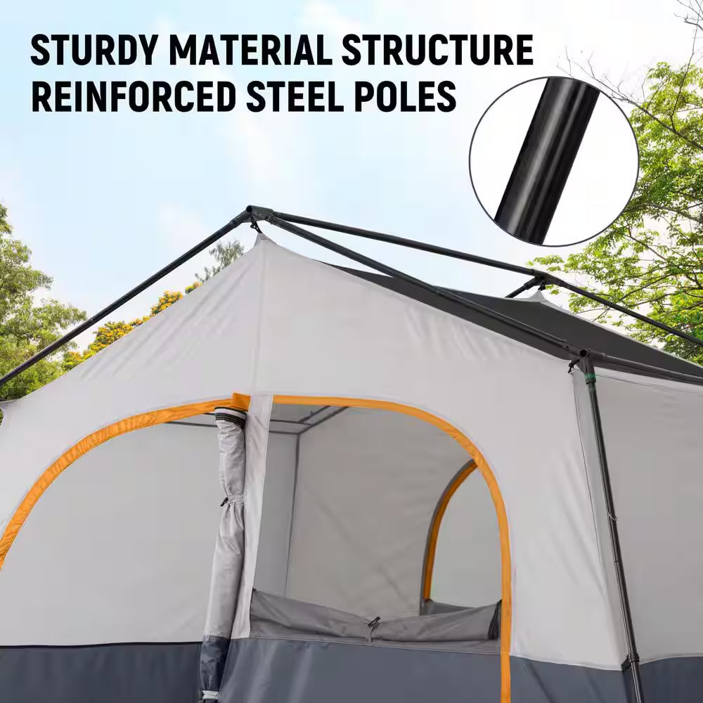 12 Ft. X 9 Ft. Gray Outdoor 6 Person Camping, Portable Easy Set up Family Tent for Hiking, Backpacking, Traveling