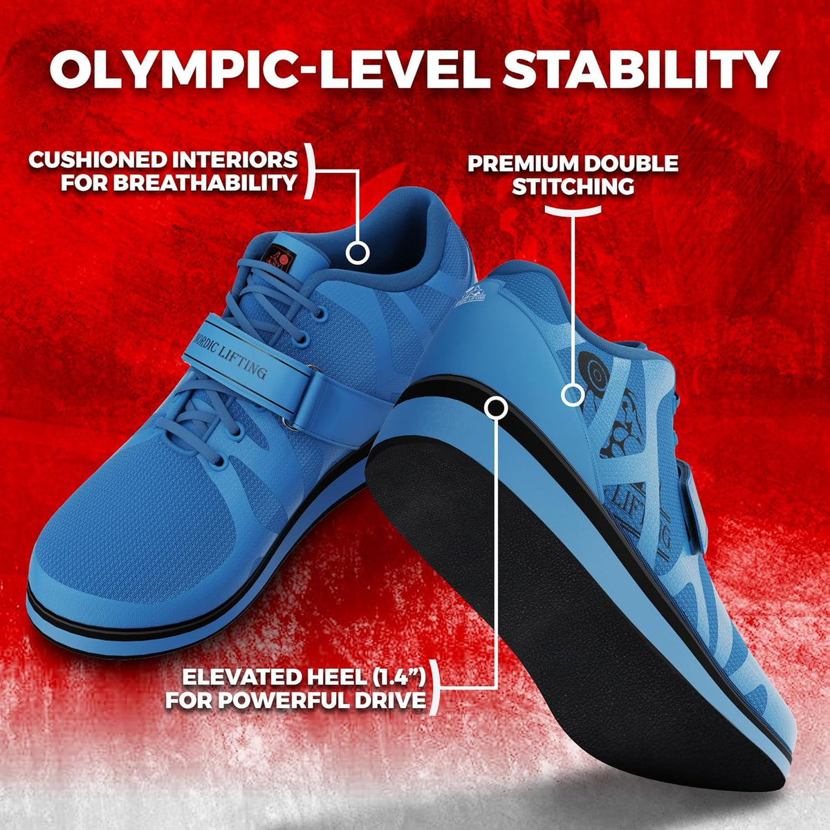 Nordic Lifting MEGIN Deadlift Shoes - Elevated Heel Gym Footwear for Powerlifting, Weightlifting & Strength Training - Non-Slip Sole Lifting Shoes for Men
