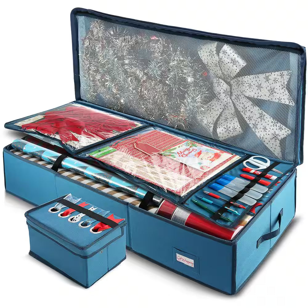 Blue Large Christmas Wrapping Paper Storage Box