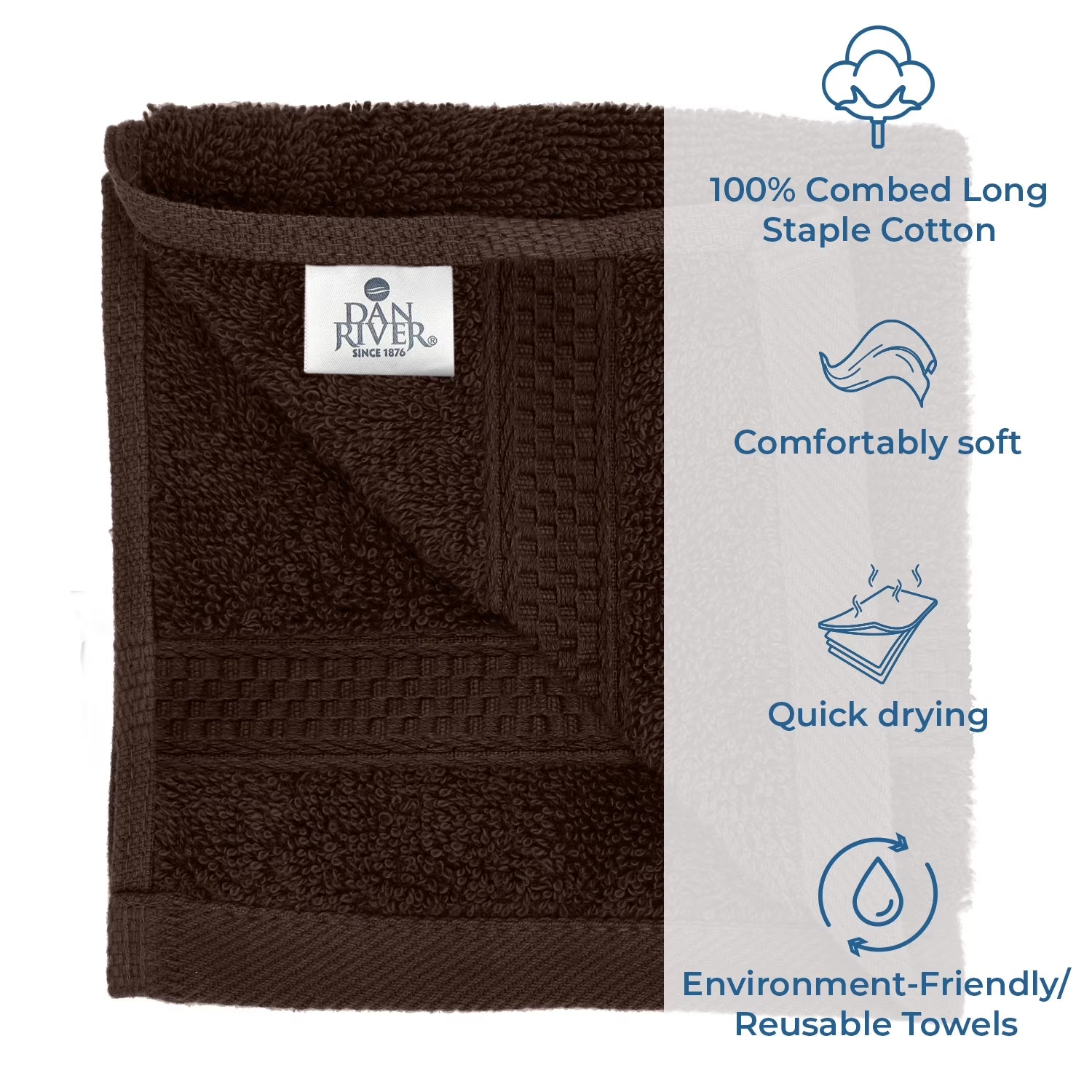 Dan River Washcloth for Face 12 Pack Soft Absorbent and Quick Drying Durable Cotton Face Towel - Brown