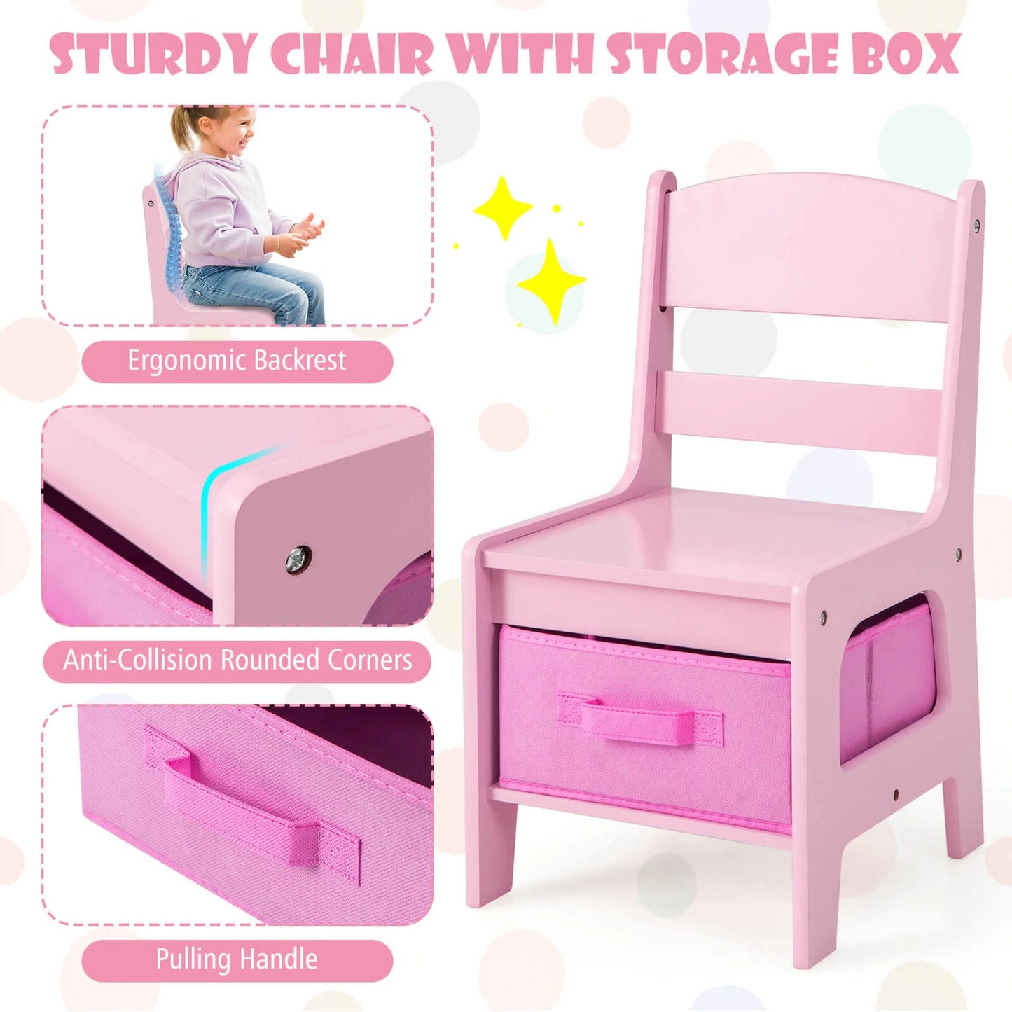 Costway 3 in 1 Wood Activity Table Chair Set W/Storage Box Pink