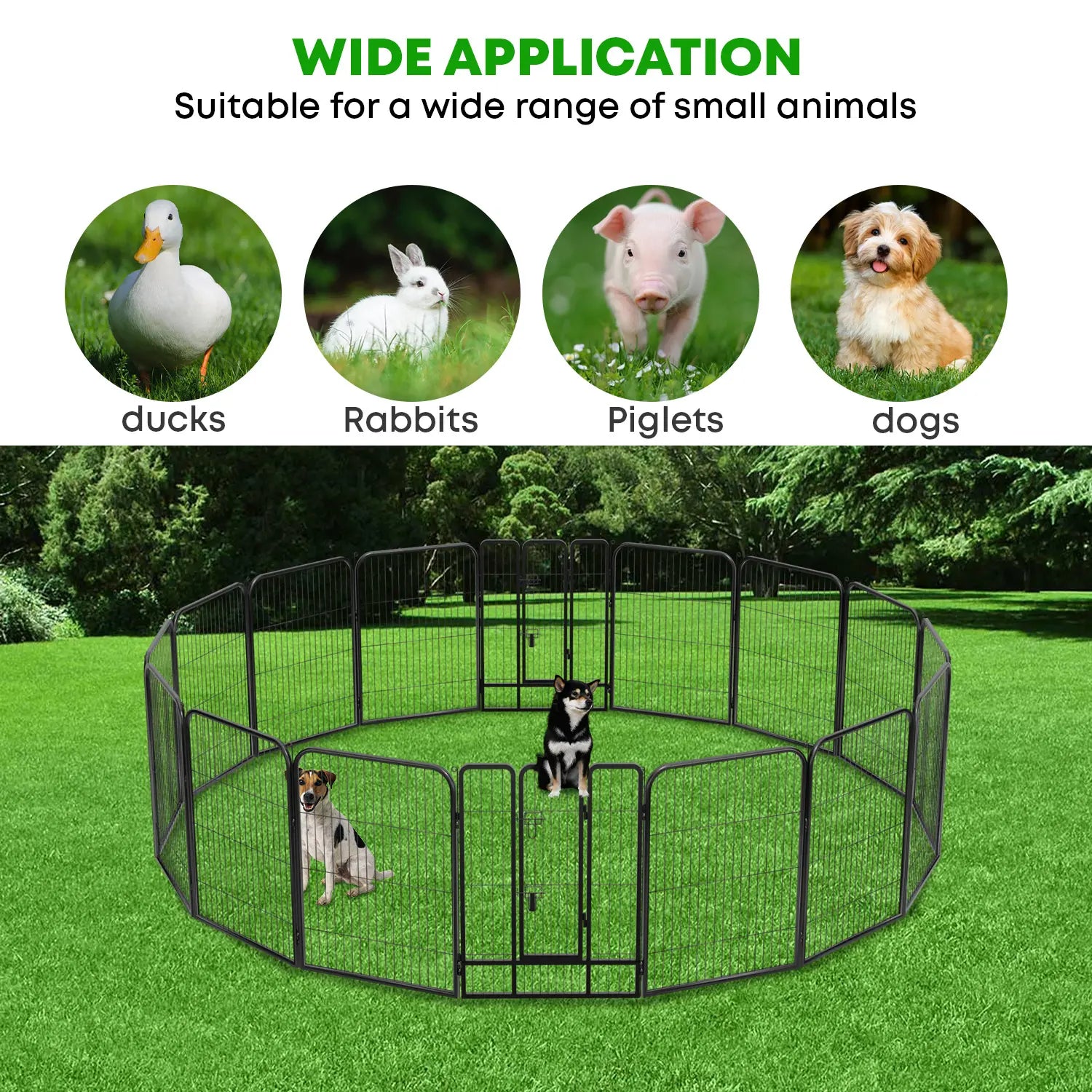 Dog Fence, 4/6/8/12/16 Panels 24"\32"\40"H Foldable Dog Playpen, Exercise Heavy Duty Metal Dog Cage for Yard, Lockable Double Door Pet Fence Indoor Outdoor Dog Pen for Large Medium Small Animals Pet