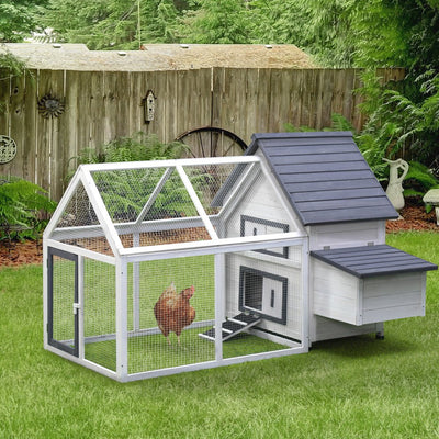 Pawhut 65" Chicken Coop Wooden with Detachable Run for Backyard