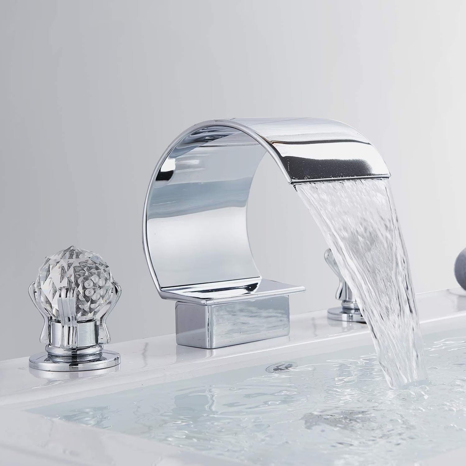 Widespread Bathroom Basin Faucet Crystal Handle Sink Mixer Tap Chrome Finish