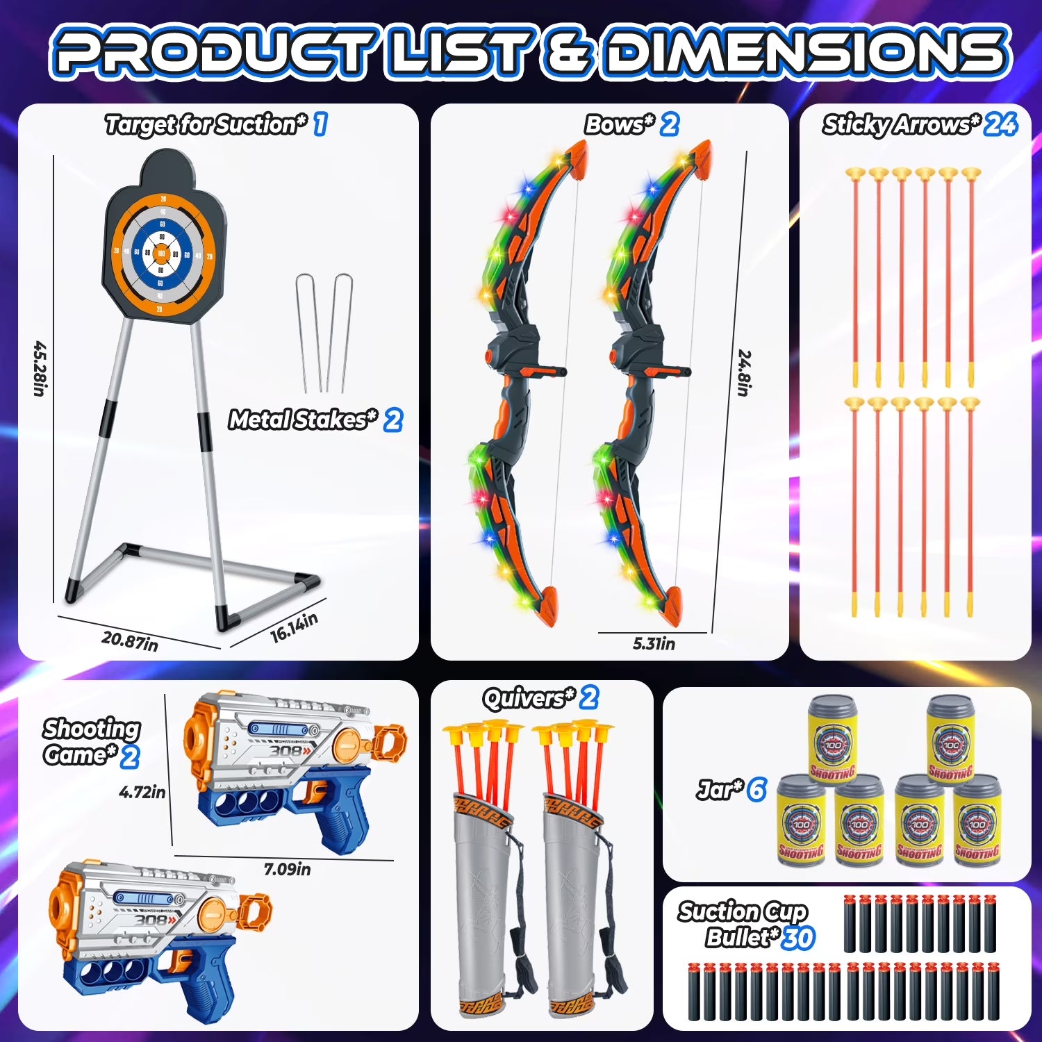 Huge Wave 2 Pack Bow and Arrow Sets for Boys Aged 5-12, Kids Light up Archery Set Shooting Toys, Indoor Outdoor Shooting Target Games for Christmas Birthday Gift